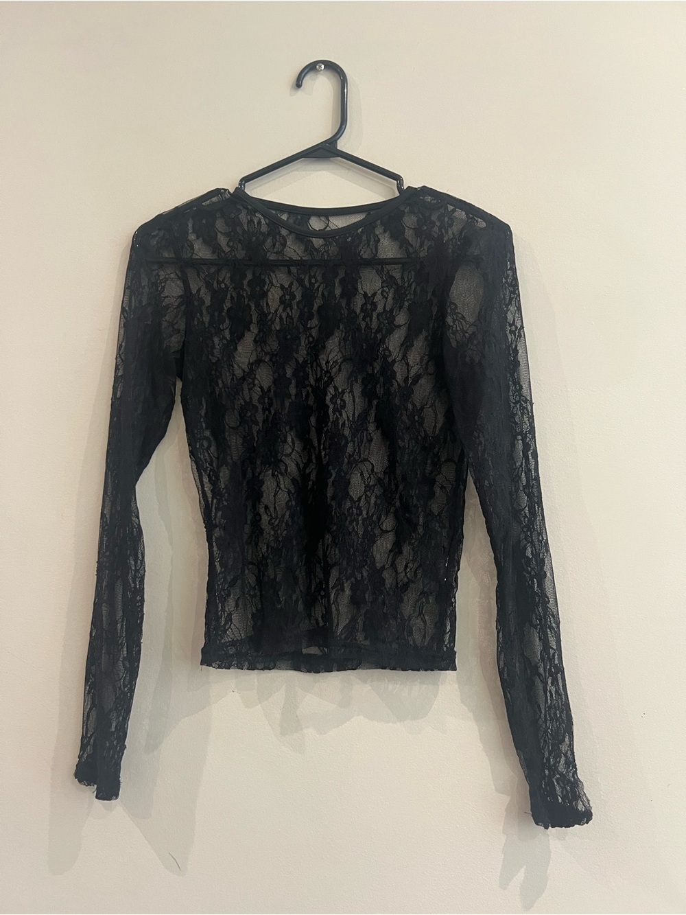 Sheer Black Lace Long-Sleeve Top